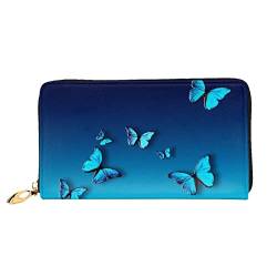 Beautiful Blue Butterfly Damen Leder Geldbörse, große Kapazität, Kreditkartenhalter, Handy-Handgelenkschlaufe, Geldbörse (7,48 x 4,13), Schwarz, Einheitsgröße, Schwarz , Einheitsgröße von FLUQX
