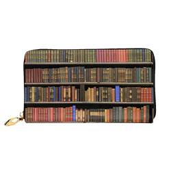 Bibliothek Bücherregal Damen Leder Geldbörse, Große Kapazität Kreditkartenhalter Handy Handschlaufe Geldbörse (7,48 x 4,13), Schwarz, Einheitsgröße, Schwarz , Einheitsgröße von FLUQX