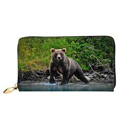 Brown Bear Damen-Geldbörse aus Leder, großes Fassungsvermögen, Kreditkartenhalter, Handy-Handgelenkschlaufe, Geldbörse (7,48 x 4,13), Schwarz, Einheitsgröße, Schwarz , Einheitsgröße von FLUQX