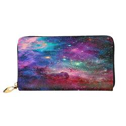 Colorful Galaxy Damen Leder Geldbörse, große Kapazität, Kreditkartenhalter, Handy-Handgelenkschlaufe, Geldbörse (7,48 x 4,13), Schwarz, Einheitsgröße, Schwarz , Einheitsgröße von FLUQX