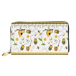 Flying Bees Daisy Honey Damen-Geldbörse, Leder, große Kapazität, Kreditkartenhalter, Handy-Handgelenkschlaufe, Geldbörse (7,48 x 4,13), Schwarz, Einheitsgröße, Schwarz , Einheitsgröße von FLUQX