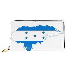 Honduras Flagge Damen-Geldbörse aus Leder, großes Fassungsvermögen, Kreditkartenhalter, Handy-Handgelenkschlaufe, Geldbörse (7,48 x 4,13), Schwarz, Einheitsgröße, Schwarz , Einheitsgröße von FLUQX