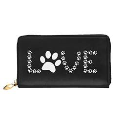 Lover Dog Paw Damen-Geldbörse aus Leder, großes Fassungsvermögen, Kreditkartenhalter, Handy-Handgelenkschlaufe, Geldbörse (7,48 x 4,13), Schwarz, Einheitsgröße, Schwarz , Einheitsgröße von FLUQX