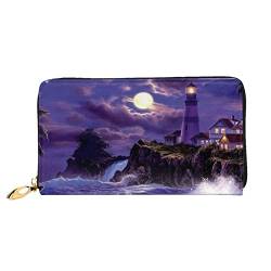 Moonlight Lighthouse Damen-Geldbörse, Leder, große Kapazität, Kreditkartenhalter, Handy-Handgelenkschlaufe, Geldbörse (7,48 x 4,13), Schwarz, Einheitsgröße, Schwarz , Einheitsgröße von FLUQX