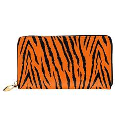 Orange Tiger Leopard Damen Geldbörse aus Leder, große Kapazität, Kreditkartenhalter, Handy-Handgelenkschlaufe, Geldbörse (7,48 x 4,13), Schwarz, Einheitsgröße, Schwarz , Einheitsgröße von FLUQX