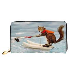 Wasserski Fox Squirrel Damen Leder Geldbörse, große Kapazität Kreditkartenhalter Handy Handgelenkschlaufe Geldbörse (7,48 x 4,13), Schwarz, Einheitsgröße, Schwarz , Einheitsgröße von FLUQX
