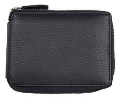 FLW Herren Taschenformat Schwarzes Leder Portemonnaie mit Metall-Reißverschluss um von FLW