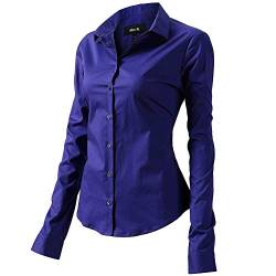 FLY HAWK Bluse Hemdbluse Damen Hemd Basic Kent-Kragen Elegant OL Work Dress shirt Langarm Stretch Formelle Hemden,Blau, Größe 38, Hersteller - 10 von FLY HAWK