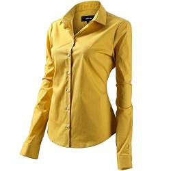 FLY HAWK Bluse Hemdbluse Damen Hemd Basic Kent-Kragen Elegant OL Work Slim Fit Langarm Stretch Formelle Hemden,Gelb, Größe 34, Hersteller - 6 von FLY HAWK
