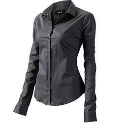 FLY HAWK Bluse Hemdbluse Damen Hemd Basic Kent-Kragen Elegant OL Work Slim Fit Langarm Stretch Formelle Hemden,Grau, Größe 42, Hersteller - 14 von FLY HAWK