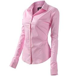 FLY HAWK Bluse Hemdbluse Damen Hemd Basic Kent-Kragen Elegant OL Work Slim Fit Langarm Stretch Formelle Hemden,Rosa, Größe 36, Hersteller - 8 von FLY HAWK