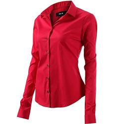 FLY HAWK Bluse Hemdbluse Damen Hemd Basic Kent-Kragen Elegant OL Work Slim Fit Langarm Stretch Formelle Hemden,Rot, Größe 34, Hersteller - 6 von FLY HAWK