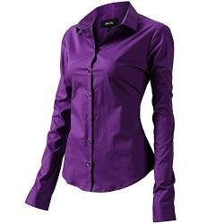 FLY HAWK Bluse Hemdbluse Damen Hemd Basic Kent-Kragen Elegant OL Work Slim Fit Langarm Stretch Formelle Hemden,Violett, Größe 34, Hersteller - 6 von FLY HAWK