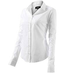 FLY HAWK Bluse Hemdbluse Damen Hemd Basic Kent-Kragen Elegant OL Work Slim Fit Langarm Stretch Formelle Hemden,Weiß, Größe 34, Hersteller - 6 von FLY HAWK
