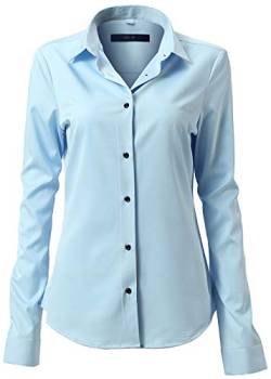 FLY HAWK Damen Hemd Bluse Basic Bambusfaser Hemdbluse Slim Fit Arbeitshemden Langarm Stretch Hemden Freizeit Business Elegant Hemd Größe 34 bis 52,Hellblau,34 (UK 6) von FLY HAWK