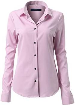 FLY HAWK Damen Hemd Bluse Basic Bambusfaser Hemdbluse Slim Fit Arbeitshemden Langarm Stretch Hemden Freizeit Business Elegant Hemd Größe 34 bis 52,Rosa,34 (UK 6) von FLY HAWK