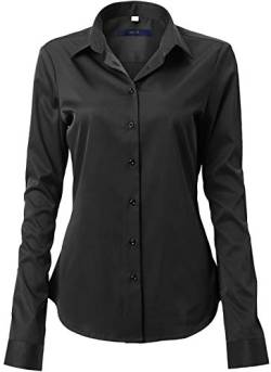 FLY HAWK Damen Hemd Bluse Basic Bambusfaser Hemdbluse Slim Fit Arbeitshemden Langarm Stretch Hemden Freizeit Business Elegant Hemd Größe 34 bis 52,Schwarz,34 (UK 6) von FLY HAWK