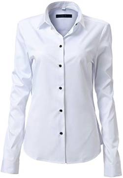 FLY HAWK Damen Hemd Bluse Basic Bambusfaser Hemdbluse Slim Fit Arbeitshemden Langarm Stretch Hemden Freizeit Business Elegant Hemd Größe 34 bis 52,Weiß,42 (UK 14) von FLY HAWK