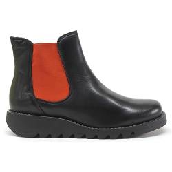 Fly London Damen Salv Chelsea-Stiefel, Schwarz/Orange, elastisch, 39 EU von FLY London