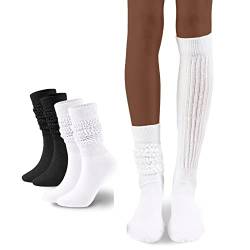 FLYDO Damen Slouch Socken Scrunch Socken Weiche Lange Stiefelsocken für Frauen gestapelt Hohe Socken 2–3 Stück, 2 Paar Schwarz & Weiß, 5~10 von FLYDO