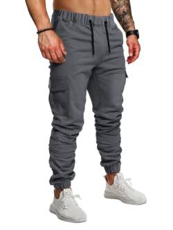 FLYFIREFLY Herren-Jogginghose mit Kordelzug und Taschen, grau dunkel, Groß von FLYFIREFLY