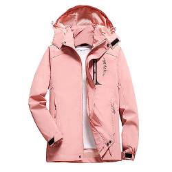 FLYGAGA Damen Outdoor jacken Softshelljacke Übergangsjacke Regenjacke Winddicht Wasserdicht Sportjacke Atmungsaktiv Trekking Freizeit Abnehmbare Kappe Frühling und Herbst von FLYGAGA