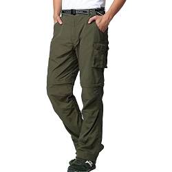 FLYGAGA Herren Outdoorhose Wanderhose Zip Off Hose Abnehmbare Hosebeine Shorts Sommer mit Gürtel Leichte Schnelltrocknend Atmungsaktiv Funktions Trekking Klassischer Cargohose Stil,Grün,32W/32L von FLYGAGA