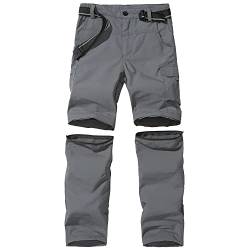 FLYGAGA Kinder Outdoorhose Wanderhose Zip Off Hose abnehmbare hosebeine Shorts Trekkinghose Unisex Jugend Mädchen Sommer mit Gürtel Schnelltrocknend Atmungsaktiv,Grau,L von FLYGAGA