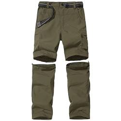 FLYGAGA Kinder Outdoorhose Wanderhose Zip Off Hose abnehmbare hosebeine Shorts Trekkinghose Unisex Jugend Mädchen Sommer mit Gürtel Schnelltrocknend Atmungsaktiv,Grün,L von FLYGAGA