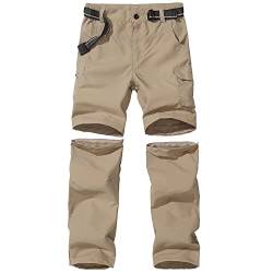 FLYGAGA Kinder Outdoorhose Wanderhose Zip Off Hose abnehmbare hosebeine Shorts Trekkinghose Unisex Jugend Mädchen Sommer mit Gürtel Schnelltrocknend Atmungsaktiv,Khaki,L von FLYGAGA