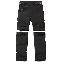 FLYGAGA Kinder Outdoorhose Wanderhose Zip Off Hose abnehmbare hosebeine Shorts Trekkinghose Unisex Jugend Mädchen Sommer mit Gürtel Schnelltrocknend Atmungsaktiv,Schwarz,M von FLYGAGA