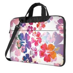 Elegante Laptop-Umhängetasche mit violettem Blumendruck, Kuriertasche, Aktentasche, Computertasche, Tasche für Damen und Herren, Hawaiianischer Blumendruck, 15.6 inch von FLYIFE