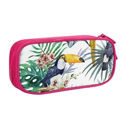 FLYIFE Tropische Blätter Vogel Große Federtasche mit 2 Fächern Federmäppchen Federmäppchen Federmäppchen Tasche Organizer für Mädchen Jungen Student Schule Büro Universität, rose, Einheitsgröße, Schulranzen von FLYIFE