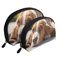 Make-up-Taschenset mit Aufdruck "Thanksgiving Truthahn", Kulturbeutel mit Reißverschluss, Muschelförmige Kosmetiktasche, Organizer für Damen und Mädchen, Basset Hound, Einheitsgröße, Kosmetiktasche von FLYIFE