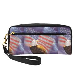 Moonlit Kanu Allagash River Printed Portable Makeup Bag - Pu Leather Travel Cosmetic Bag Pencil Case for Girls Women, Adler mit USA-Flagge, Einheitsgröße von FLYIFE