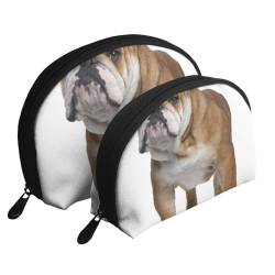 Reise-Make-up-Taschen-Set mit niedlichem Schweinchen-Motiv, Kulturbeutel mit Reißverschluss, Muschelförmige Kosmetiktasche, Organizer für Damen und Mädchen, Englische Bulldogge, Einheitsgröße, von FLYIFE