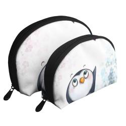 Reise-Make-up-Taschen-Set mit niedlichem Schweinchen-Motiv, Kulturbeutel mit Reißverschluss, Muschelförmige Kosmetiktasche, Organizer für Damen und Mädchen, I Love Pinguine, Einheitsgröße, von FLYIFE