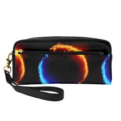 Tragbare Make-up-Tasche mit Motiv "Fire and Ice Dragons" – PU-Leder, Reise-Kosmetiktasche, Federmäppchen für Mädchen und Frauen, Feuer- und Eisdrachen, Einheitsgröße von FLYIFE