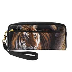 Tragbare Make-up-Tasche mit Totenkopf-Motiv, PU-Leder, Reise-Kosmetiktasche, Federmäppchen für Mädchen und Frauen, Bengal Tiger, Einheitsgröße von FLYIFE