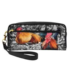 Tragbare Make-up-Tasche mit Totenkopf-Motiv, PU-Leder, Reise-Kosmetiktasche, Federmäppchen für Mädchen und Frauen, Huhn Hahn, Einheitsgröße von FLYIFE