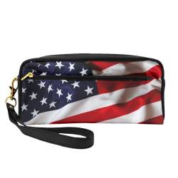 Tragbare Make-up-Tasche mit Totenkopf-Motiv, PU-Leder, Reise-Kosmetiktasche, Federmäppchen für Mädchen und Frauen, US-Flagge, Einheitsgröße von FLYIFE