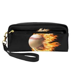 Tragbare Make-up-Tasche mit Weihnachtszauber bedruckt, PU-Leder, Reise-Kosmetiktasche, Federmäppchen für Mädchen und Frauen, Fire Baseball, Einheitsgröße von FLYIFE