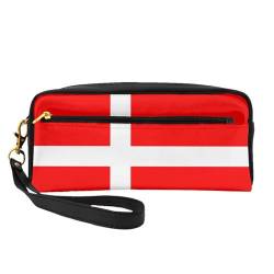 Tragbare Make-up-Tasche mit buntem Elefanten-Druck, PU-Leder, Reise-Kosmetiktasche, Federmäppchen für Mädchen und Frauen, Dänemark Flagge, Einheitsgröße von FLYIFE