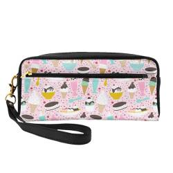 Tragbare Make-up-Tasche mit pinkem Flamingo-Muster, PU-Leder, Reise-Kosmetiktasche, Federmäppchen für Mädchen und Frauen, Sweet Ice Cream, Einheitsgröße von FLYIFE