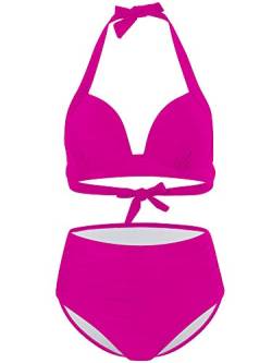 FLYILY Badeanzug für Damen Hohe Taille Bikini-Set für Damen Gepolsterter Halter Strand Bademode (RoseRed,L) von FLYILY