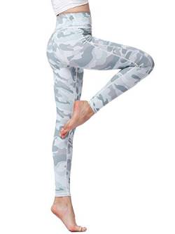 FLYILY Damen Hohe Taille Leggings Training Tights Yoga Hosen Blickdichte Frauen Laufhose(1-GreenCamouflage,L) von FLYILY