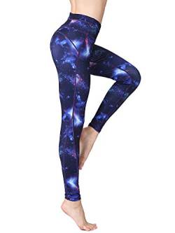 FLYILY Damen Hohe Taille Leggings Training Tights Yoga Hosen Blickdichte Frauen Laufhose(2-BlueSky,L) von FLYILY