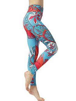 FLYILY Damen Hohe Taille Leggings Training Tights Yoga Hosen Blickdichte Frauen Laufhose(3-RedFlower,L) von FLYILY