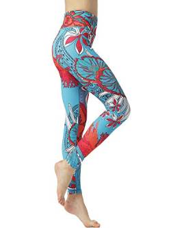 FLYILY Damen Hohe Taille Leggings Training Tights Yoga Hosen Blickdichte Frauen Laufhose(3-RedFlower,M) von FLYILY