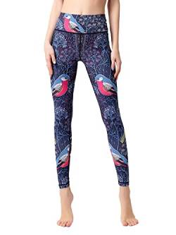 FLYILY Damen Hohe Taille Leggings Training Tights Yoga Hosen Blickdichte Frauen Laufhose(5-LittleBird,S) von FLYILY